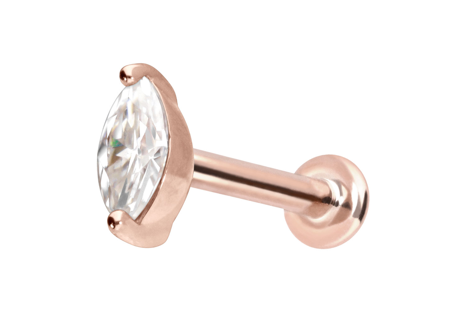 14 Karat Gold Labret Piercing mit Innengewinde MOISSANIT-OVAL